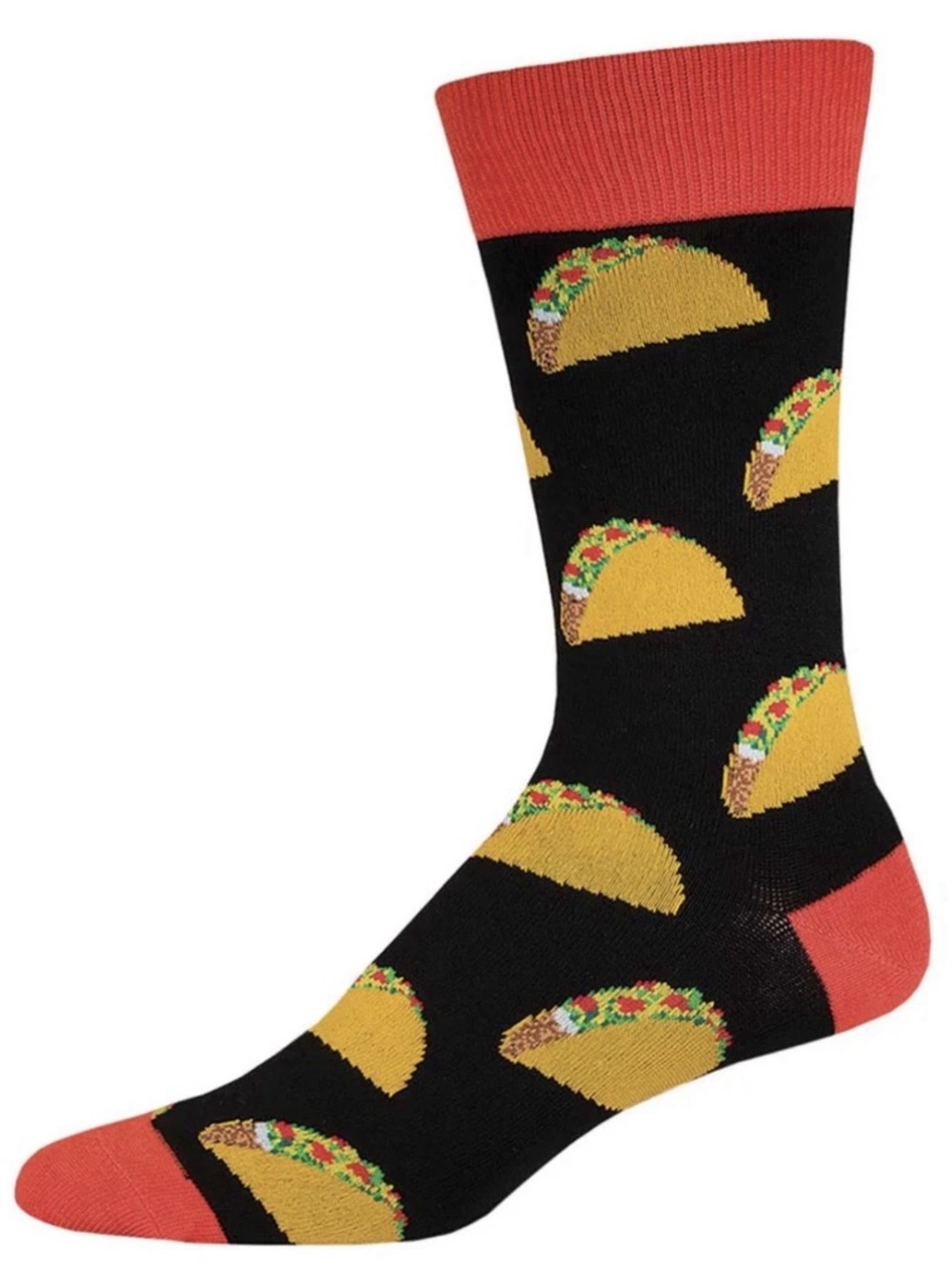 Men's Black Taco Pattern Dress Socks with Coral Accents